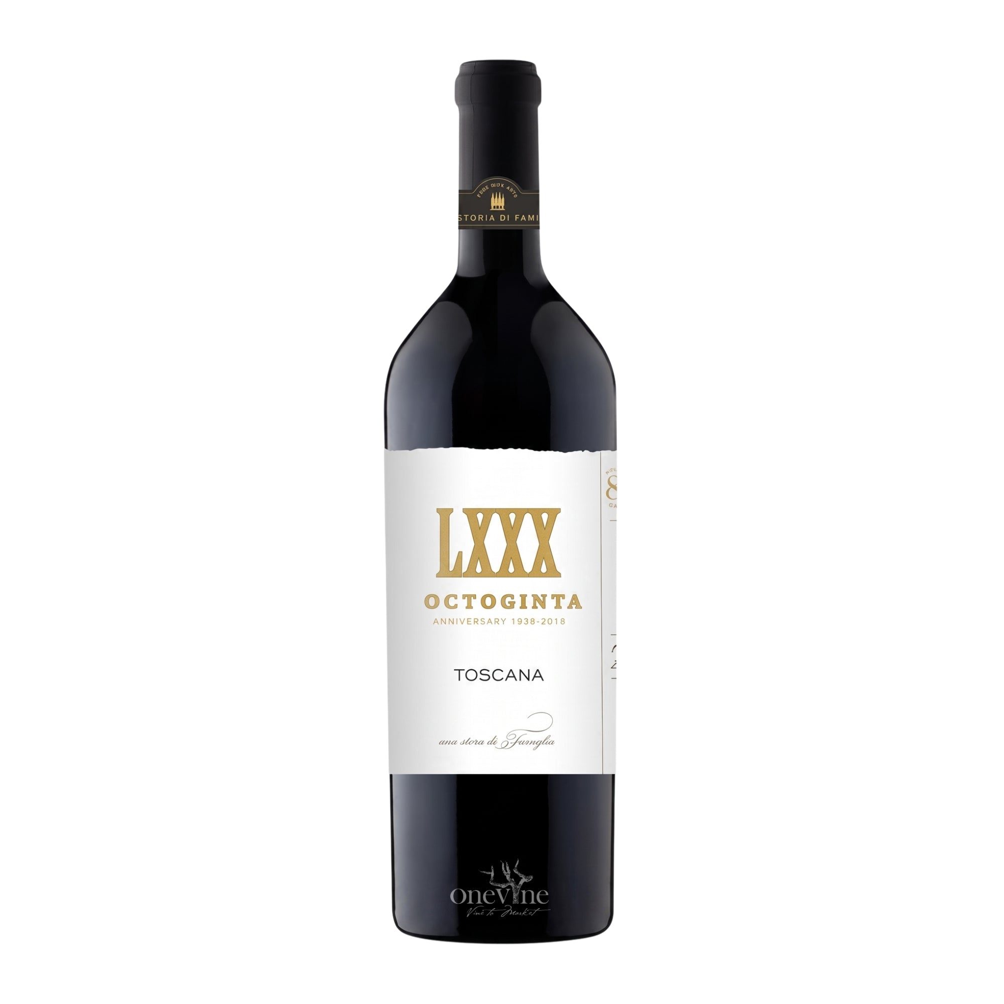 2022 Octoginta Passione di Famiglia Super Tuscan Blend red wine bottle, curated by One Vine Wines.