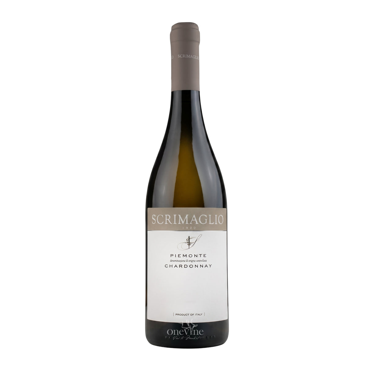2025 Scrimaglio Chardonnay Piemonte DOC white wine bottle, curated by One Vine Wines.